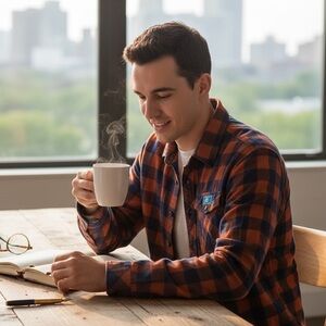 Grassroots California Vintage Orange Blue‎ Plaid Flannel Button Down Shirt